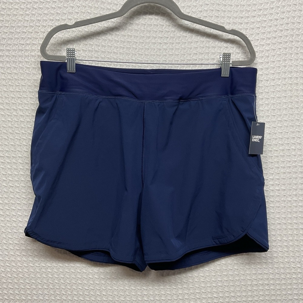 Lands End Womens 5" Quick Dry Board Shorts Swim Cover-up Navy Blue Size 16 UPF50
